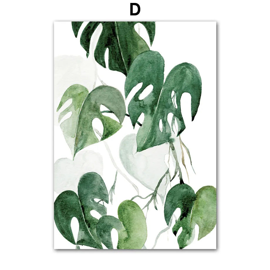 Green Watercolor Plant Leaf Monstera Poster Decorative Art Print